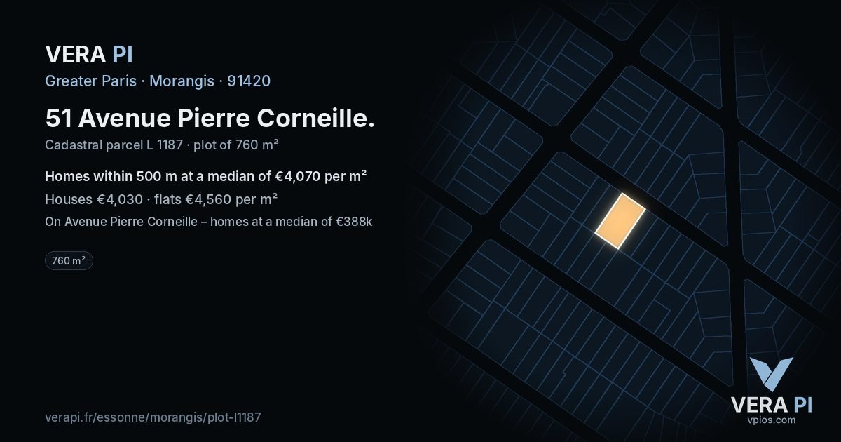 51 Avenue Pierre Corneille, Morangis at night – the plot lit, the parcels around coloured by the prices near them