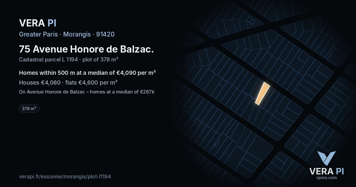 75 Avenue Honore de Balzac, Morangis at night – the plot lit, the parcels around coloured by the prices near them