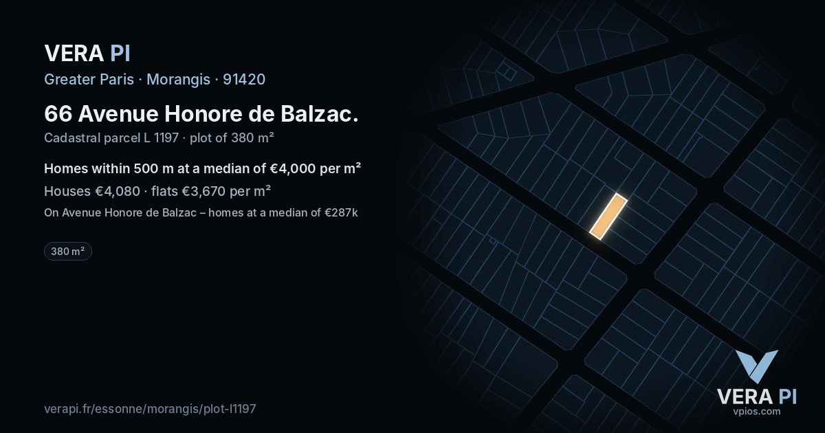 66 Avenue Honore de Balzac, Morangis at night – the plot lit, the parcels around coloured by the prices near them
