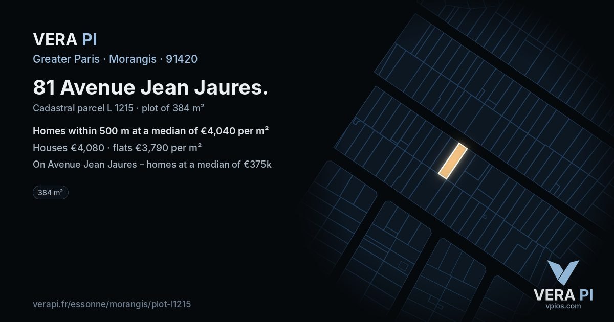 81 Avenue Jean Jaures, Morangis at night – the plot lit, the parcels around coloured by the prices near them