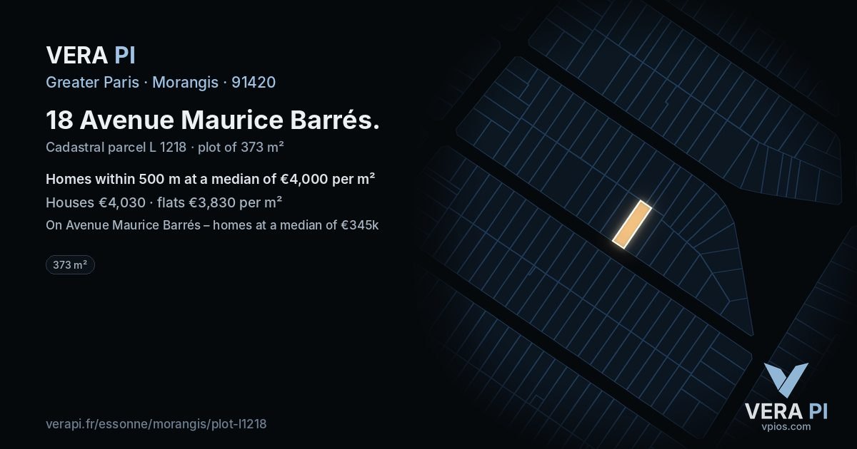 18 Avenue Maurice Barrés, Morangis at night – the plot lit, the parcels around coloured by the prices near them