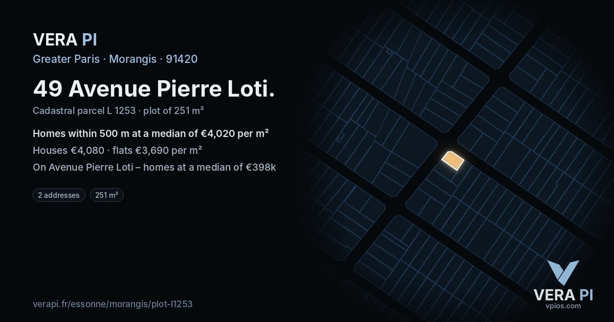 49 Avenue Pierre Loti, Morangis at night – the plot lit, the parcels around coloured by the prices near them