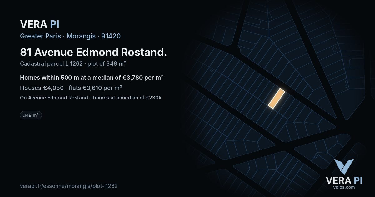 81 Avenue Edmond Rostand, Morangis at night – the plot lit, the parcels around coloured by the prices near them