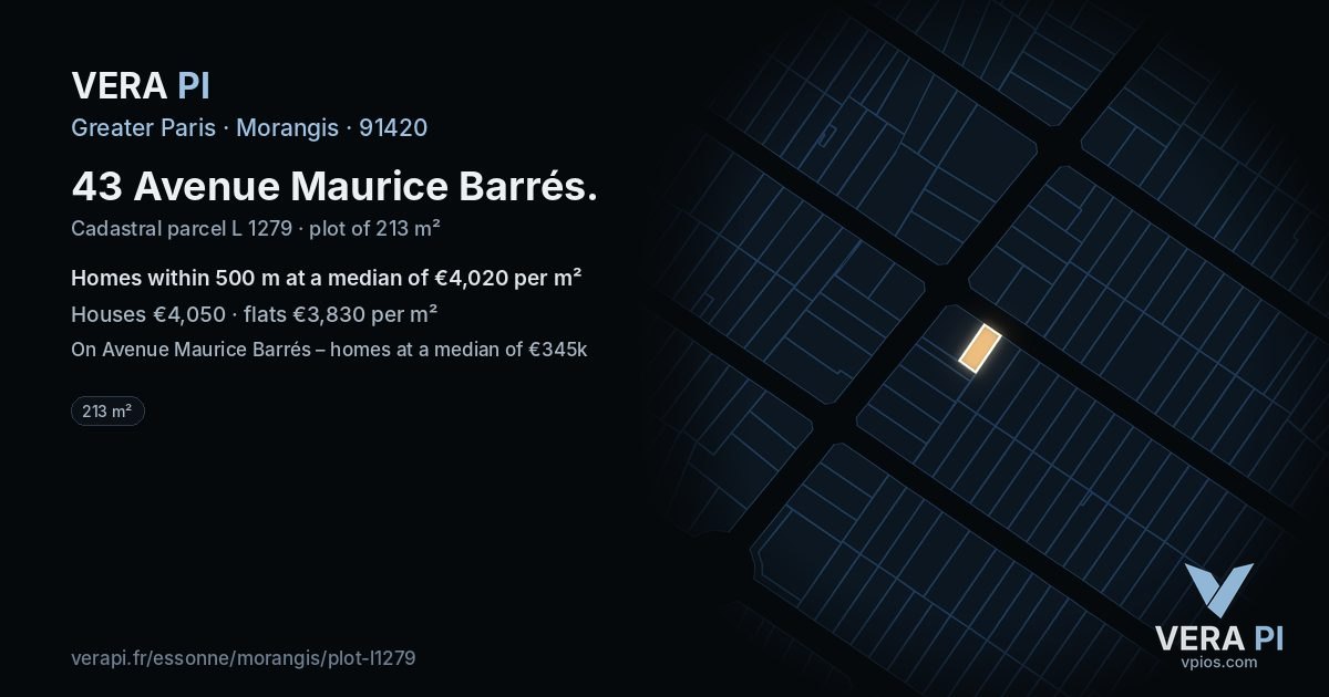 43 Avenue Maurice Barrés, Morangis at night – the plot lit, the parcels around coloured by the prices near them