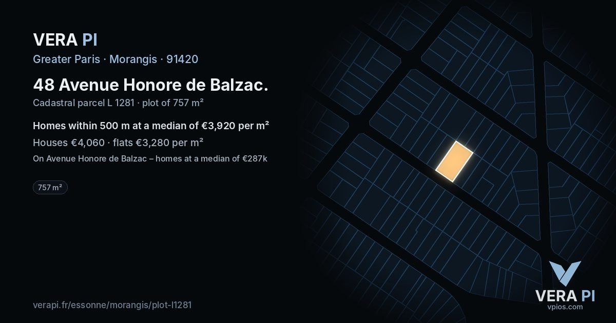 48 Avenue Honore de Balzac, Morangis at night – the plot lit, the parcels around coloured by the prices near them