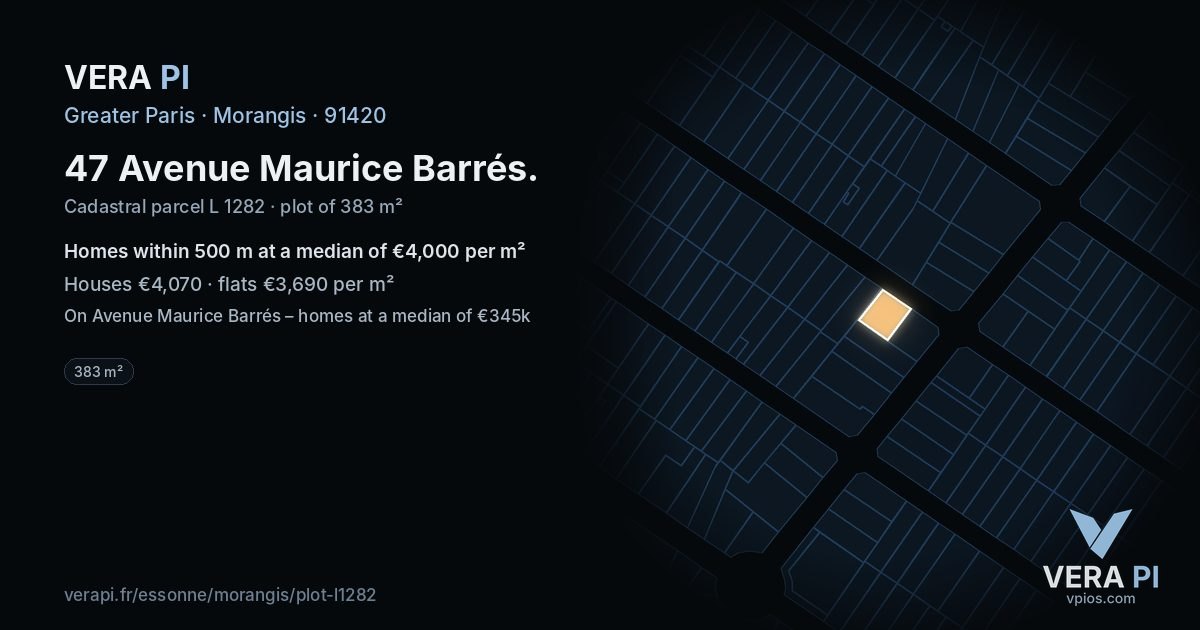 47 Avenue Maurice Barrés, Morangis at night – the plot lit, the parcels around coloured by the prices near them