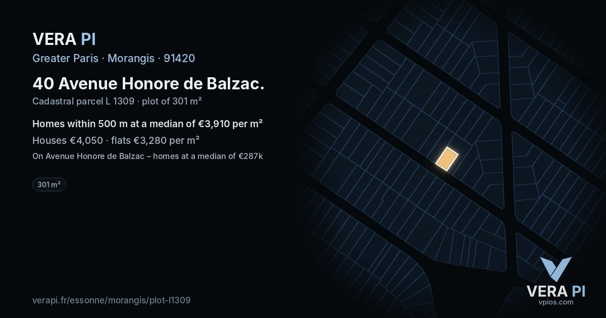 40 Avenue Honore de Balzac, Morangis at night – the plot lit, the parcels around coloured by the prices near them