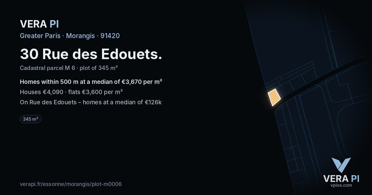30 Rue des Edouets, Morangis at night – the plot lit, the parcels around coloured by the prices near them