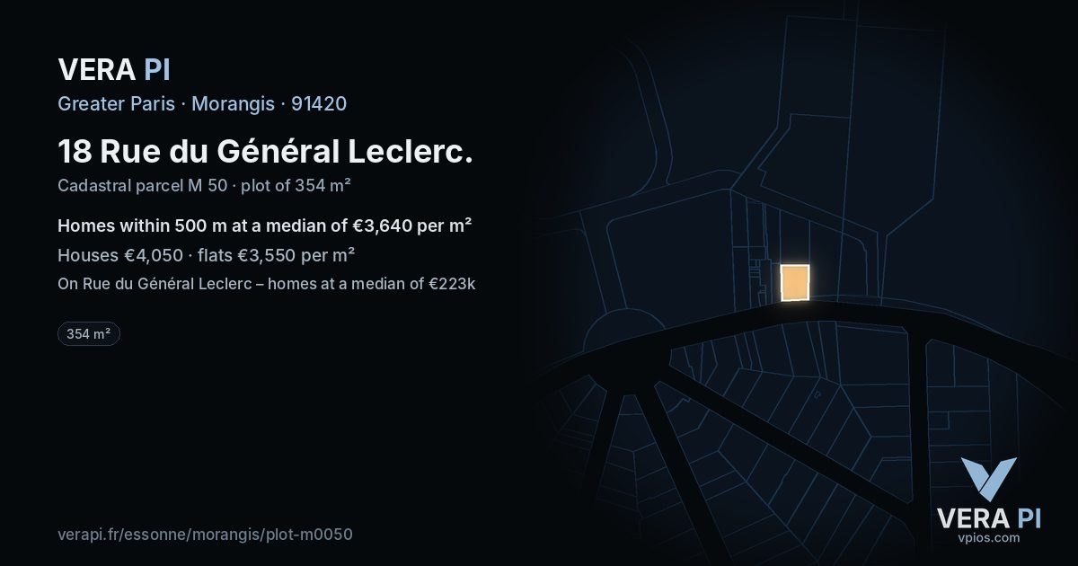 18 Rue du Général Leclerc, Morangis at night – the plot lit, the parcels around coloured by the prices near them