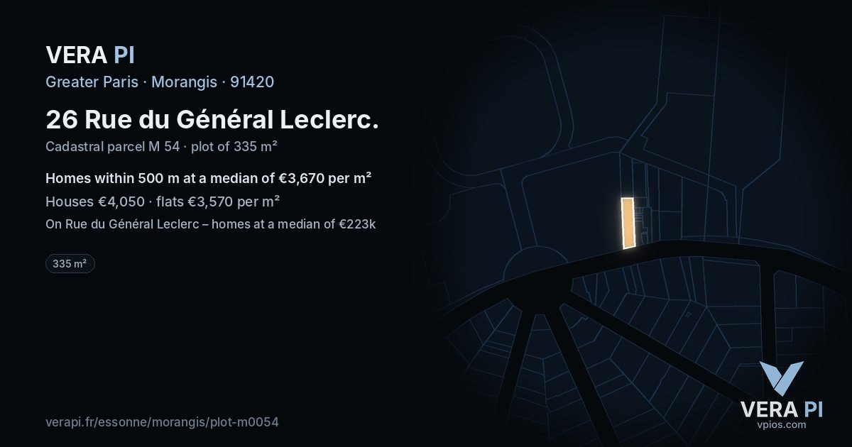 26 Rue du Général Leclerc, Morangis at night – the plot lit, the parcels around coloured by the prices near them
