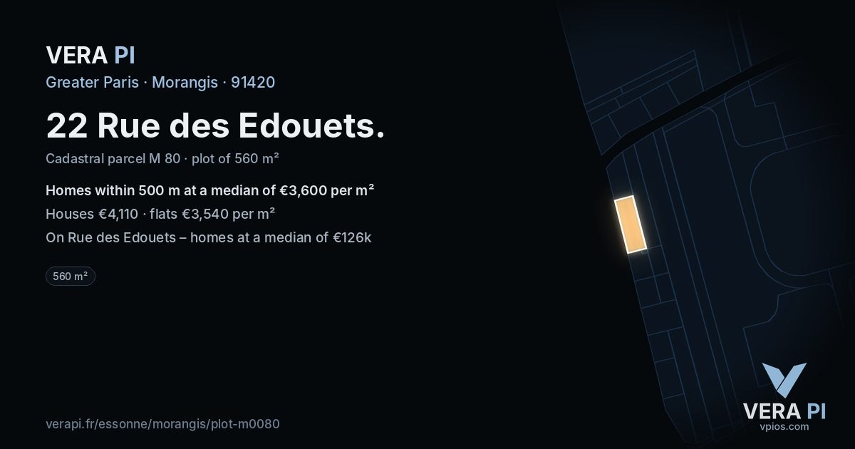 22 Rue des Edouets, Morangis at night – the plot lit, the parcels around coloured by the prices near them