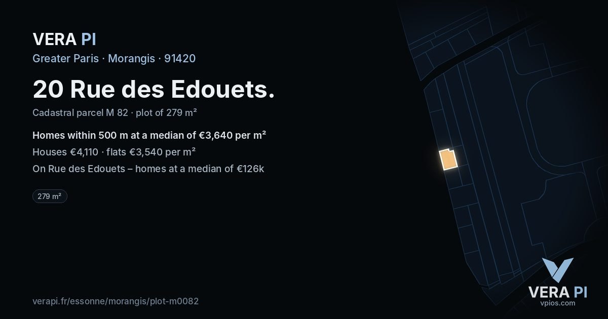 20 Rue des Edouets, Morangis at night – the plot lit, the parcels around coloured by the prices near them