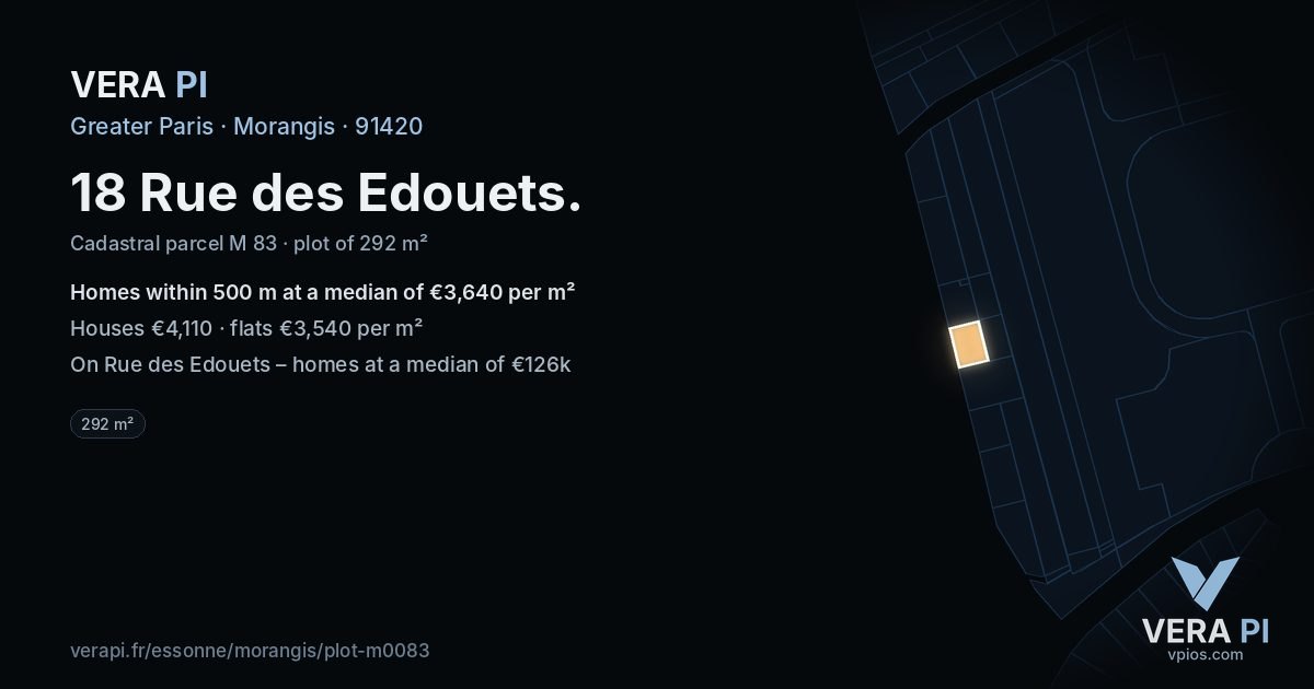 18 Rue des Edouets, Morangis at night – the plot lit, the parcels around coloured by the prices near them