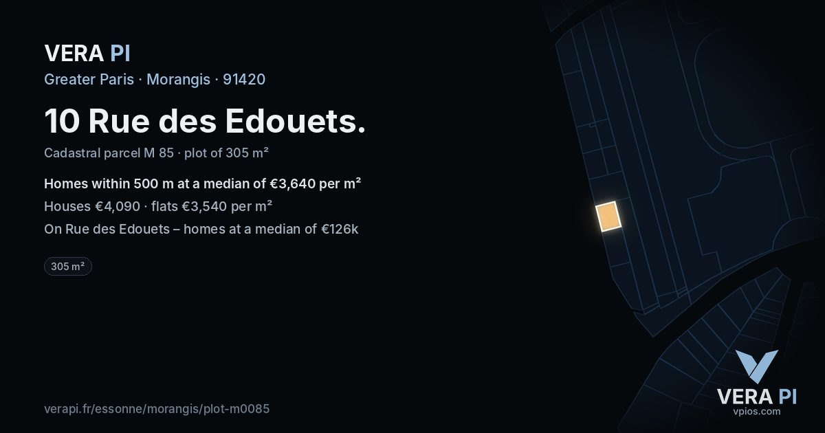 10 Rue des Edouets, Morangis at night – the plot lit, the parcels around coloured by the prices near them