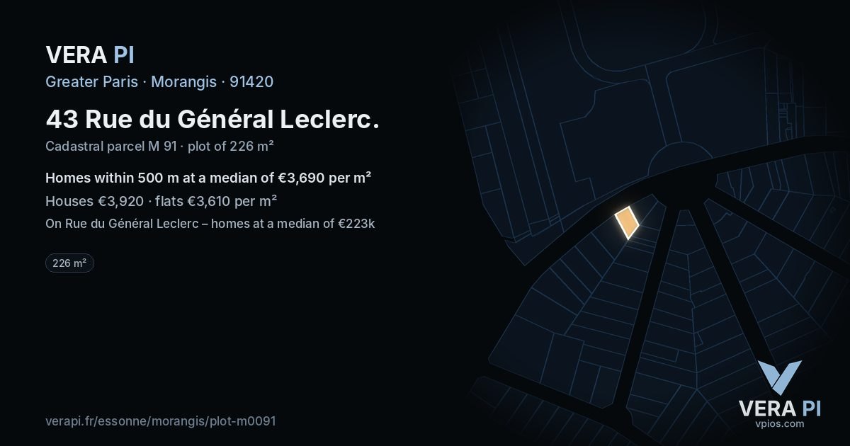 43 Rue du Général Leclerc, Morangis at night – the plot lit, the parcels around coloured by the prices near them