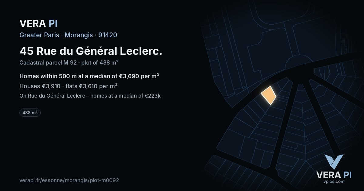 45 Rue du Général Leclerc, Morangis at night – the plot lit, the parcels around coloured by the prices near them