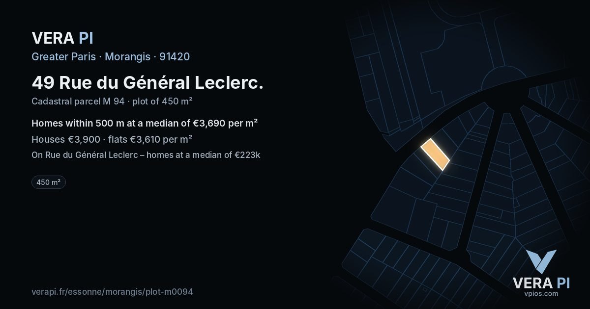 49 Rue du Général Leclerc, Morangis at night – the plot lit, the parcels around coloured by the prices near them