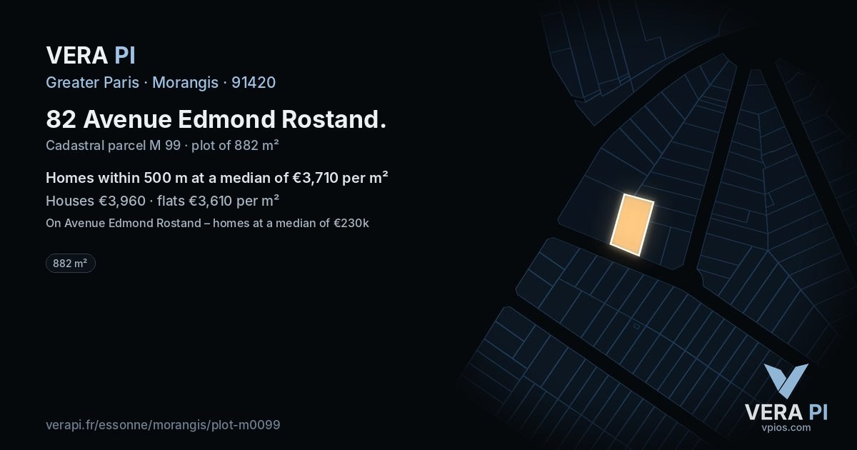 82 Avenue Edmond Rostand, Morangis at night – the plot lit, the parcels around coloured by the prices near them