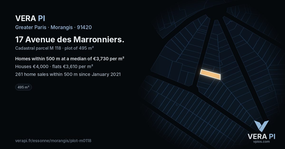 17 Avenue des Marronniers, Morangis at night – the plot lit, the parcels around coloured by the prices near them