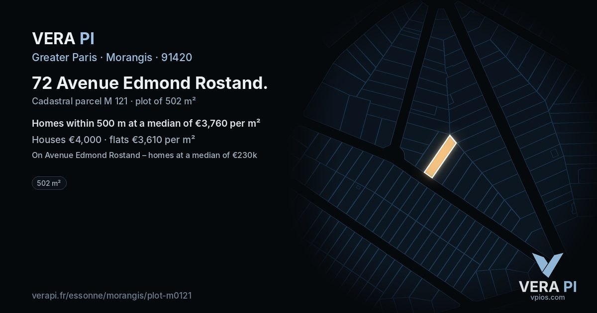 72 Avenue Edmond Rostand, Morangis at night – the plot lit, the parcels around coloured by the prices near them