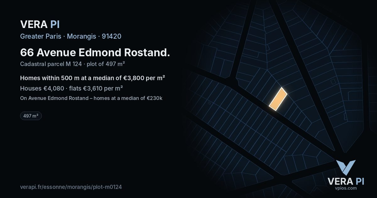 66 Avenue Edmond Rostand, Morangis at night – the plot lit, the parcels around coloured by the prices near them