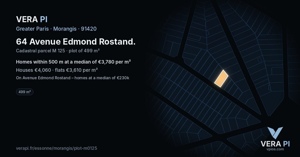 64 Avenue Edmond Rostand, Morangis at night – the plot lit, the parcels around coloured by the prices near them