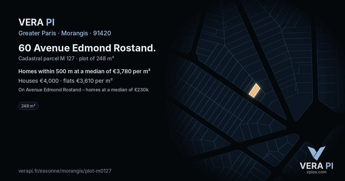 60 Avenue Edmond Rostand, Morangis at night – the plot lit, the parcels around coloured by the prices near them