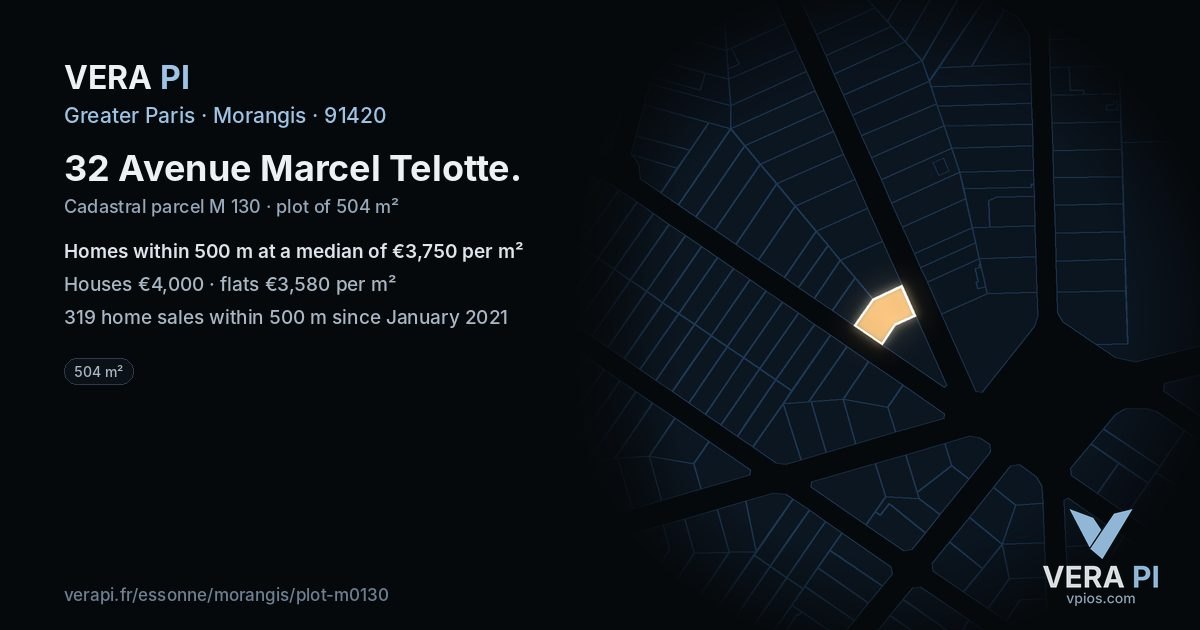 32 Avenue Marcel Telotte, Morangis at night – the plot lit, the parcels around coloured by the prices near them