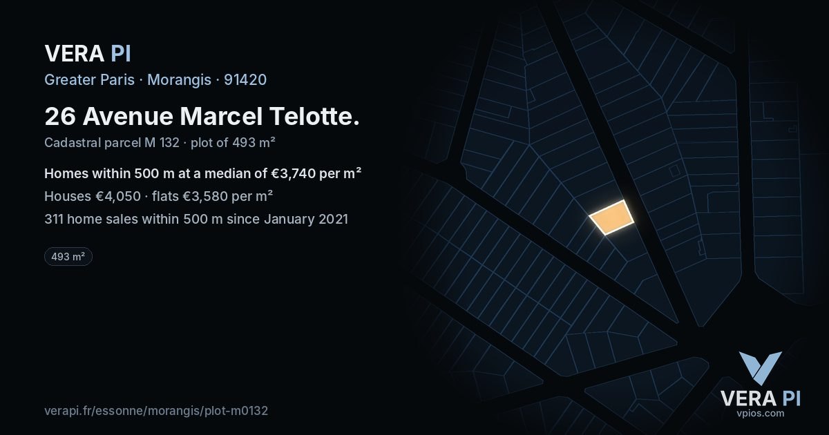 26 Avenue Marcel Telotte, Morangis at night – the plot lit, the parcels around coloured by the prices near them