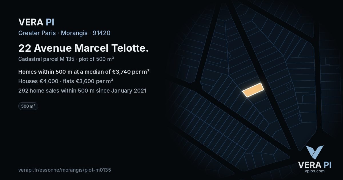 22 Avenue Marcel Telotte, Morangis at night – the plot lit, the parcels around coloured by the prices near them