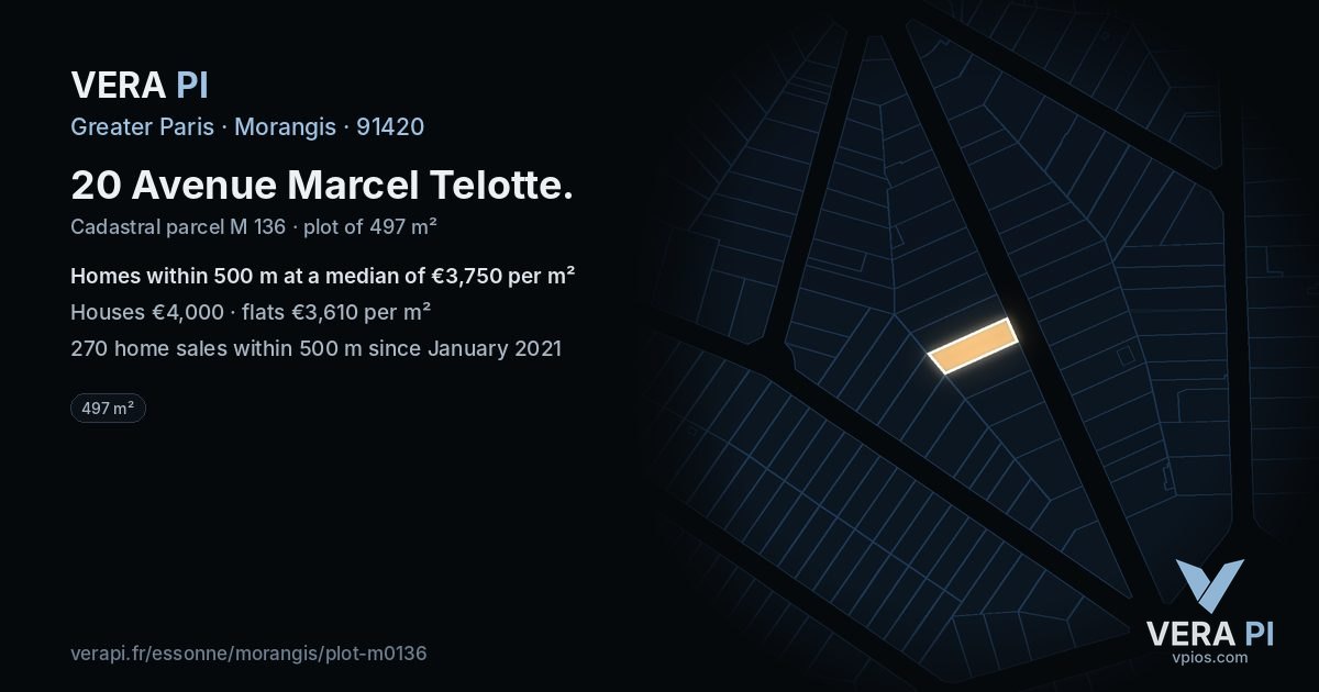 20 Avenue Marcel Telotte, Morangis at night – the plot lit, the parcels around coloured by the prices near them