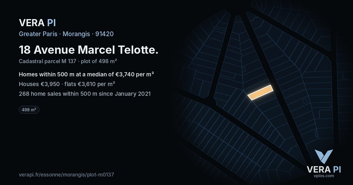 18 Avenue Marcel Telotte, Morangis at night – the plot lit, the parcels around coloured by the prices near them