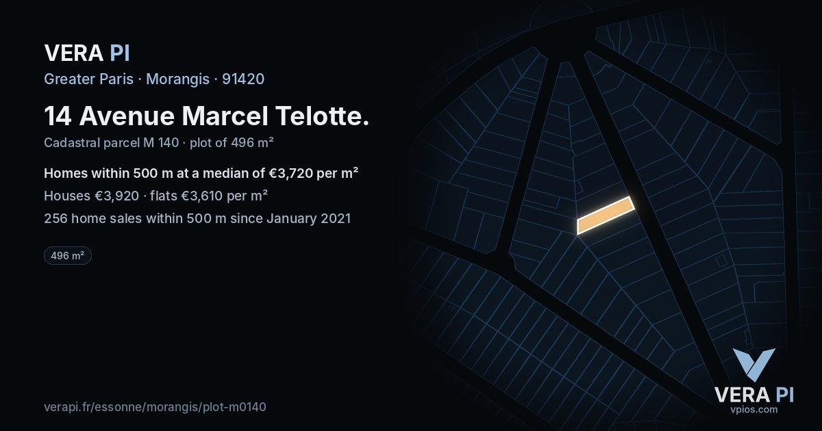 14 Avenue Marcel Telotte, Morangis at night – the plot lit, the parcels around coloured by the prices near them