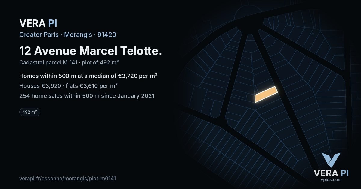 12 Avenue Marcel Telotte, Morangis at night – the plot lit, the parcels around coloured by the prices near them