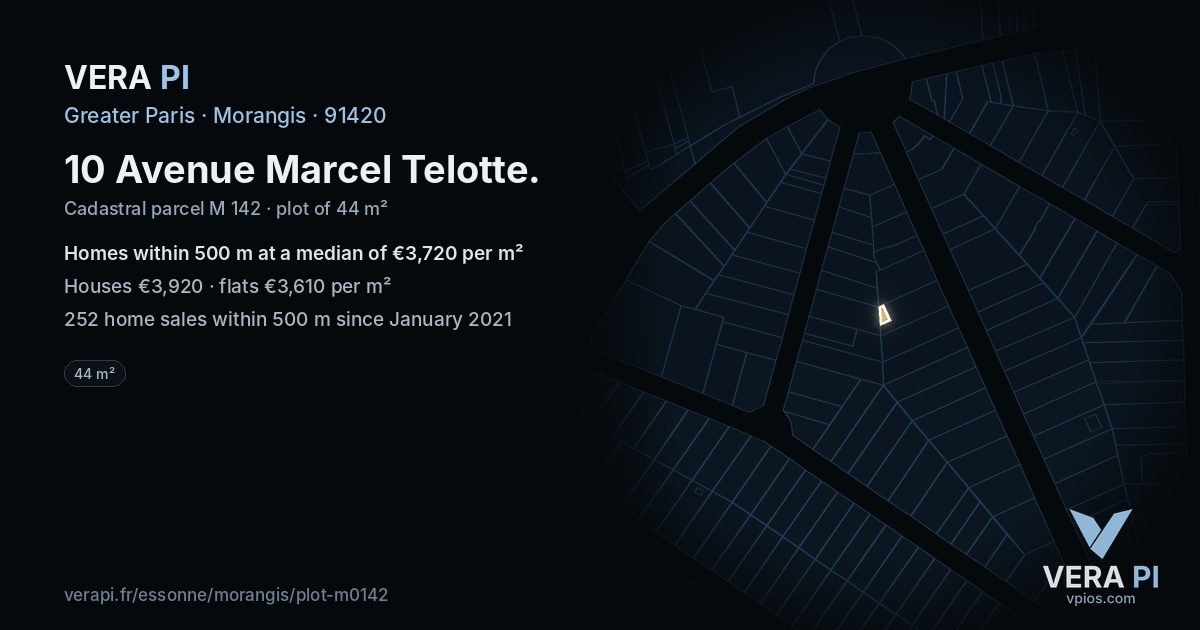 10 Avenue Marcel Telotte, Morangis at night – the plot lit, the parcels around coloured by the prices near them