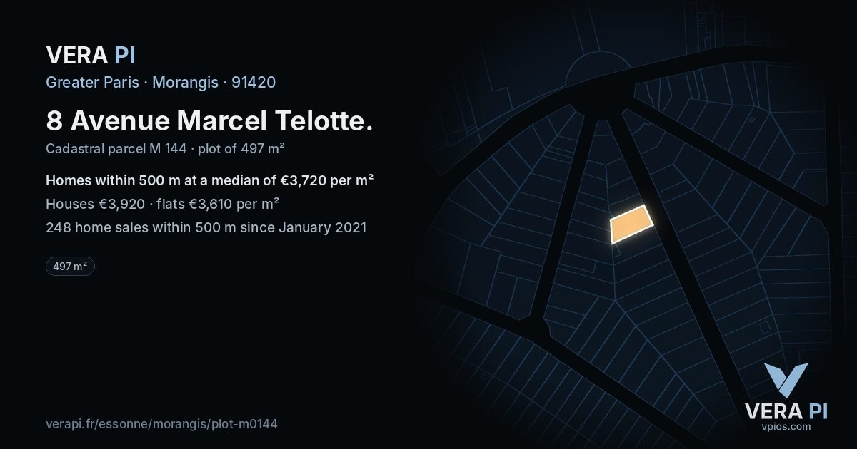8 Avenue Marcel Telotte, Morangis at night – the plot lit, the parcels around coloured by the prices near them