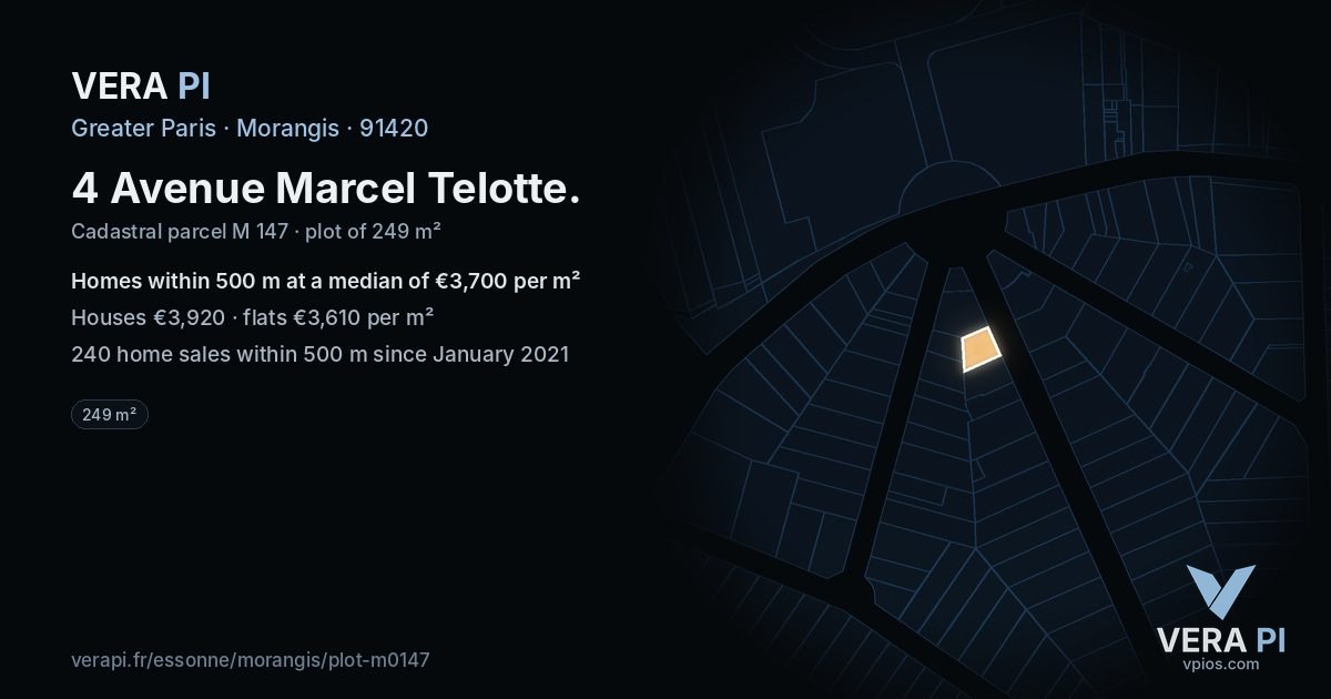 4 Avenue Marcel Telotte, Morangis at night – the plot lit, the parcels around coloured by the prices near them