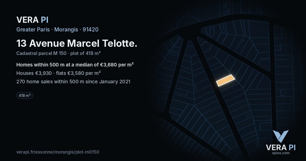 13 Avenue Marcel Telotte, Morangis at night – the plot lit, the parcels around coloured by the prices near them