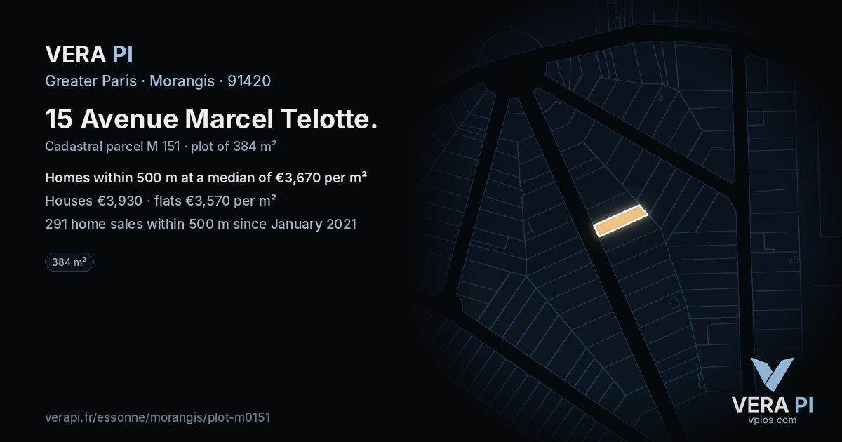 15 Avenue Marcel Telotte, Morangis at night – the plot lit, the parcels around coloured by the prices near them