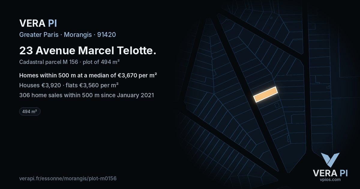 23 Avenue Marcel Telotte, Morangis at night – the plot lit, the parcels around coloured by the prices near them