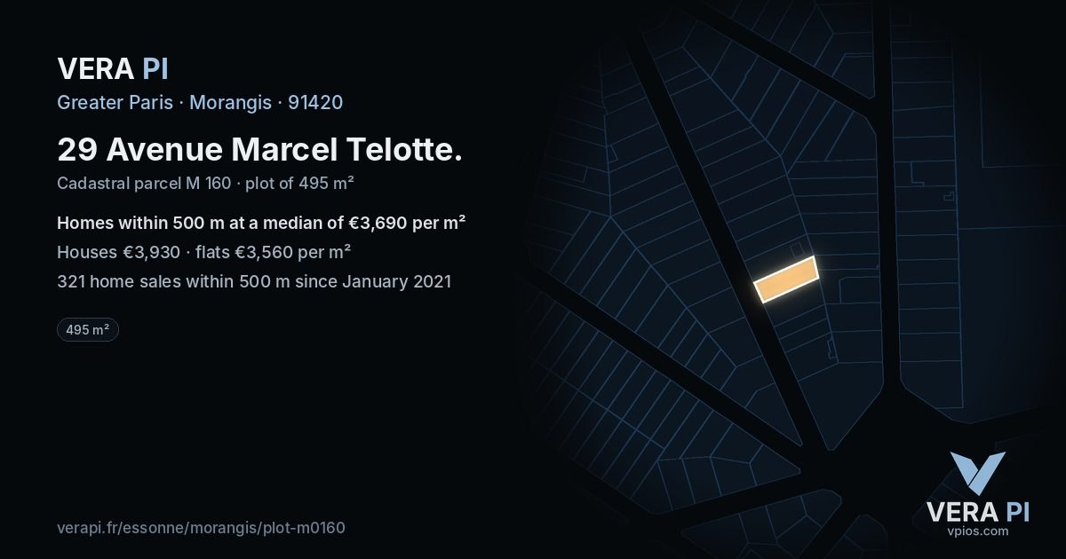 29 Avenue Marcel Telotte, Morangis at night – the plot lit, the parcels around coloured by the prices near them