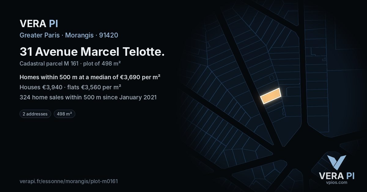 31 Avenue Marcel Telotte, Morangis at night – the plot lit, the parcels around coloured by the prices near them