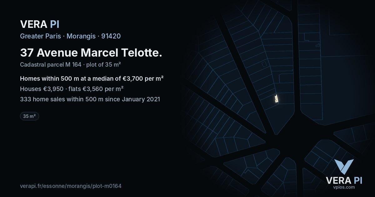 37 Avenue Marcel Telotte, Morangis at night – the plot lit, the parcels around coloured by the prices near them