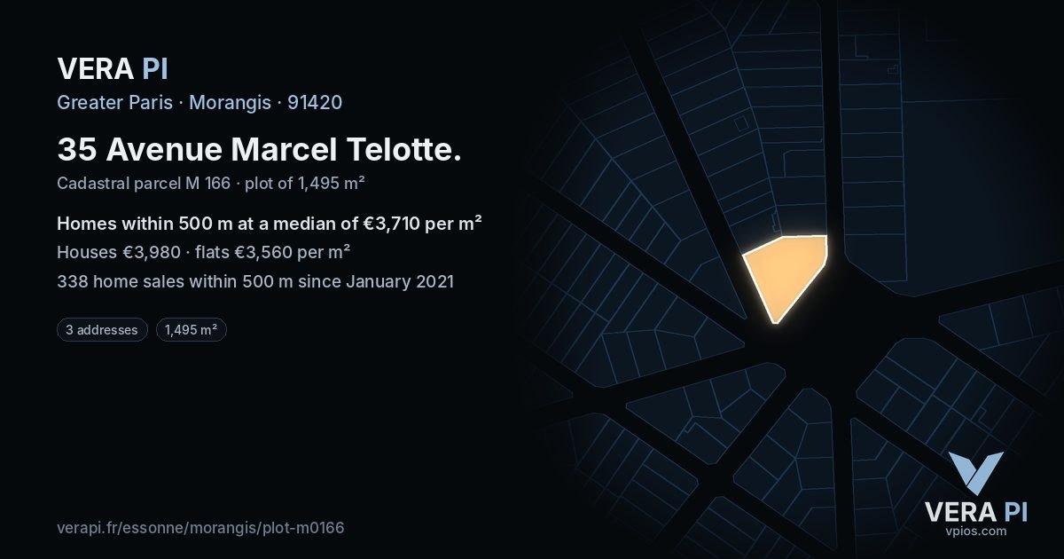 35 Avenue Marcel Telotte, Morangis at night – the plot lit, the parcels around coloured by the prices near them