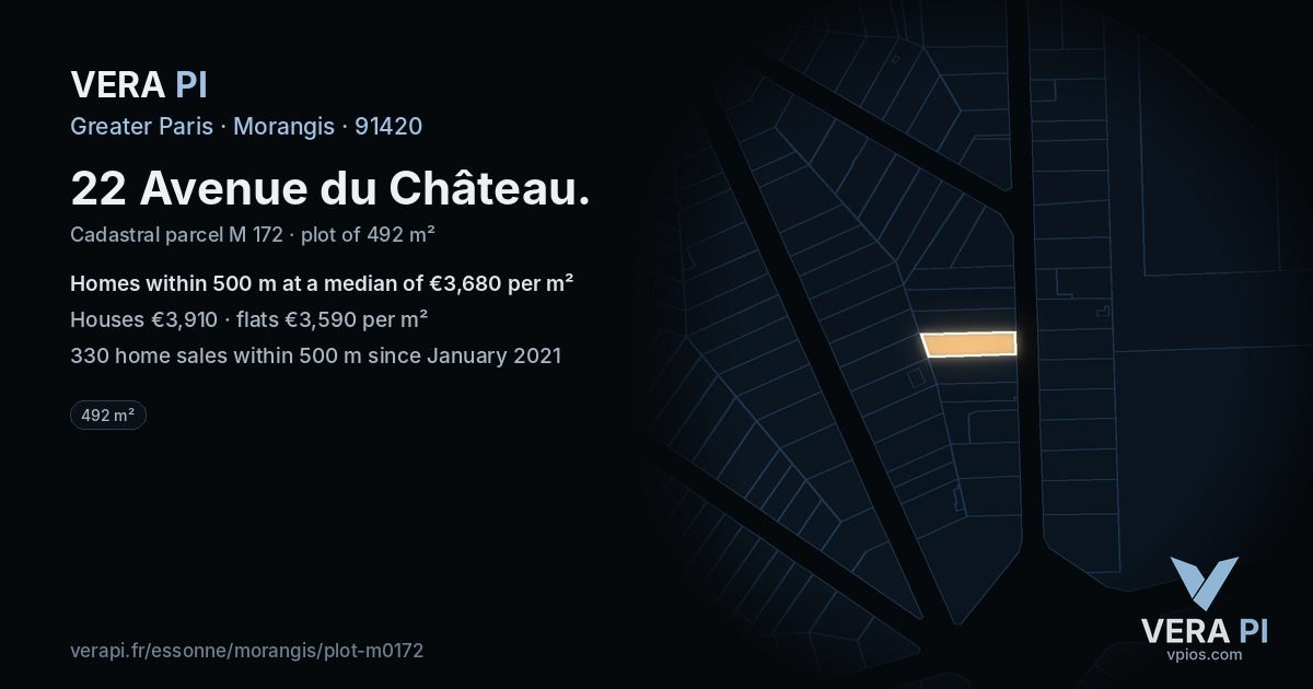 22 Avenue du Château, Morangis at night – the plot lit, the parcels around coloured by the prices near them