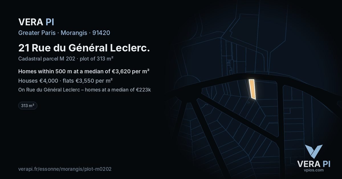 21 Rue du Général Leclerc, Morangis at night – the plot lit, the parcels around coloured by the prices near them
