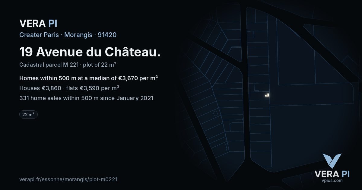 19 Avenue du Château, Morangis at night – the plot lit, the parcels around coloured by the prices near them