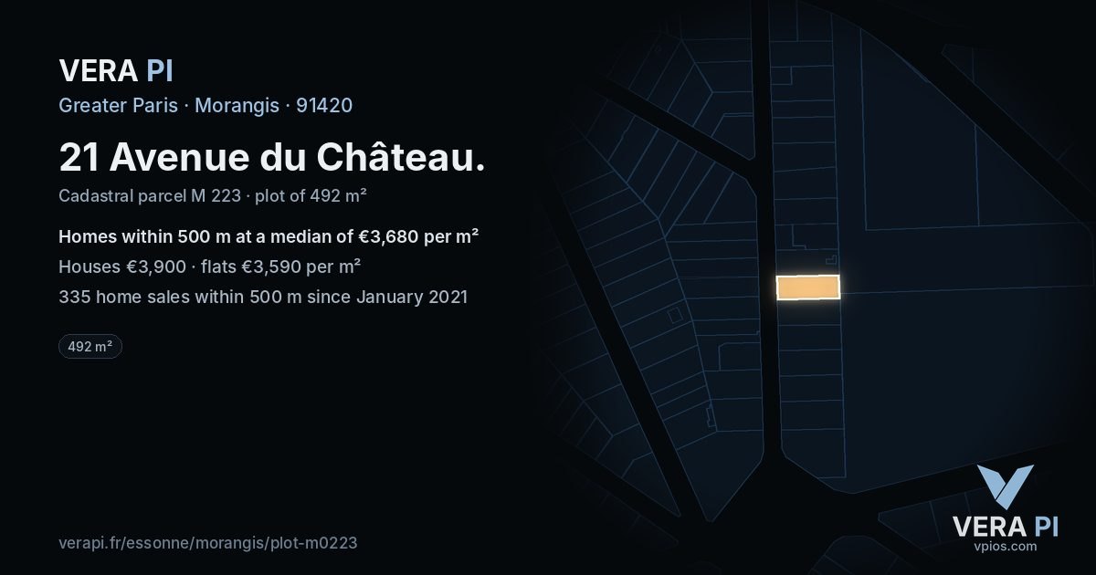21 Avenue du Château, Morangis at night – the plot lit, the parcels around coloured by the prices near them