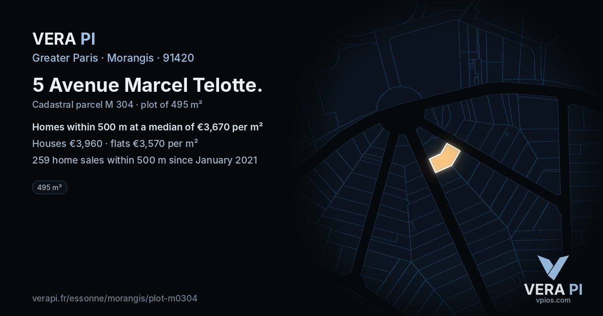5 Avenue Marcel Telotte, Morangis at night – the plot lit, the parcels around coloured by the prices near them