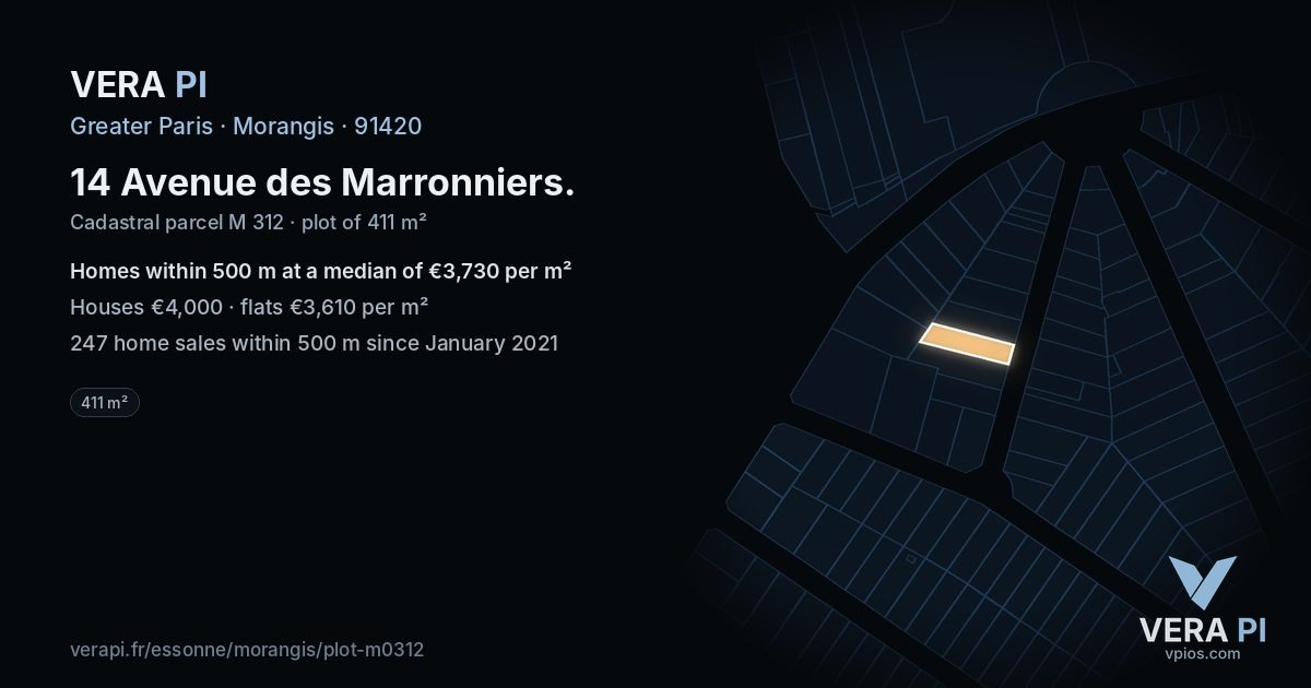 14 Avenue des Marronniers, Morangis at night – the plot lit, the parcels around coloured by the prices near them